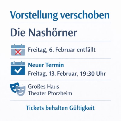 Schauspiel „Die Nashörner“ im Theater Pforzheim verschoben